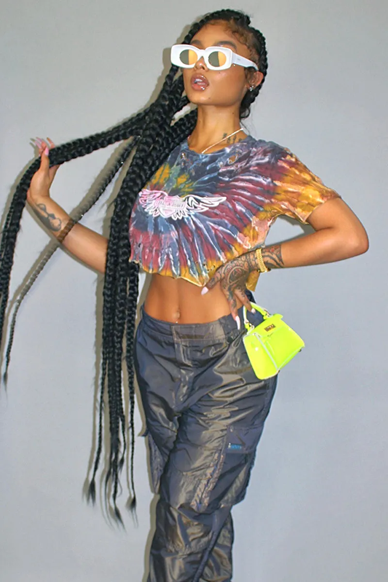 DARK TIE DYE ANGELS CLUB CROP TEE