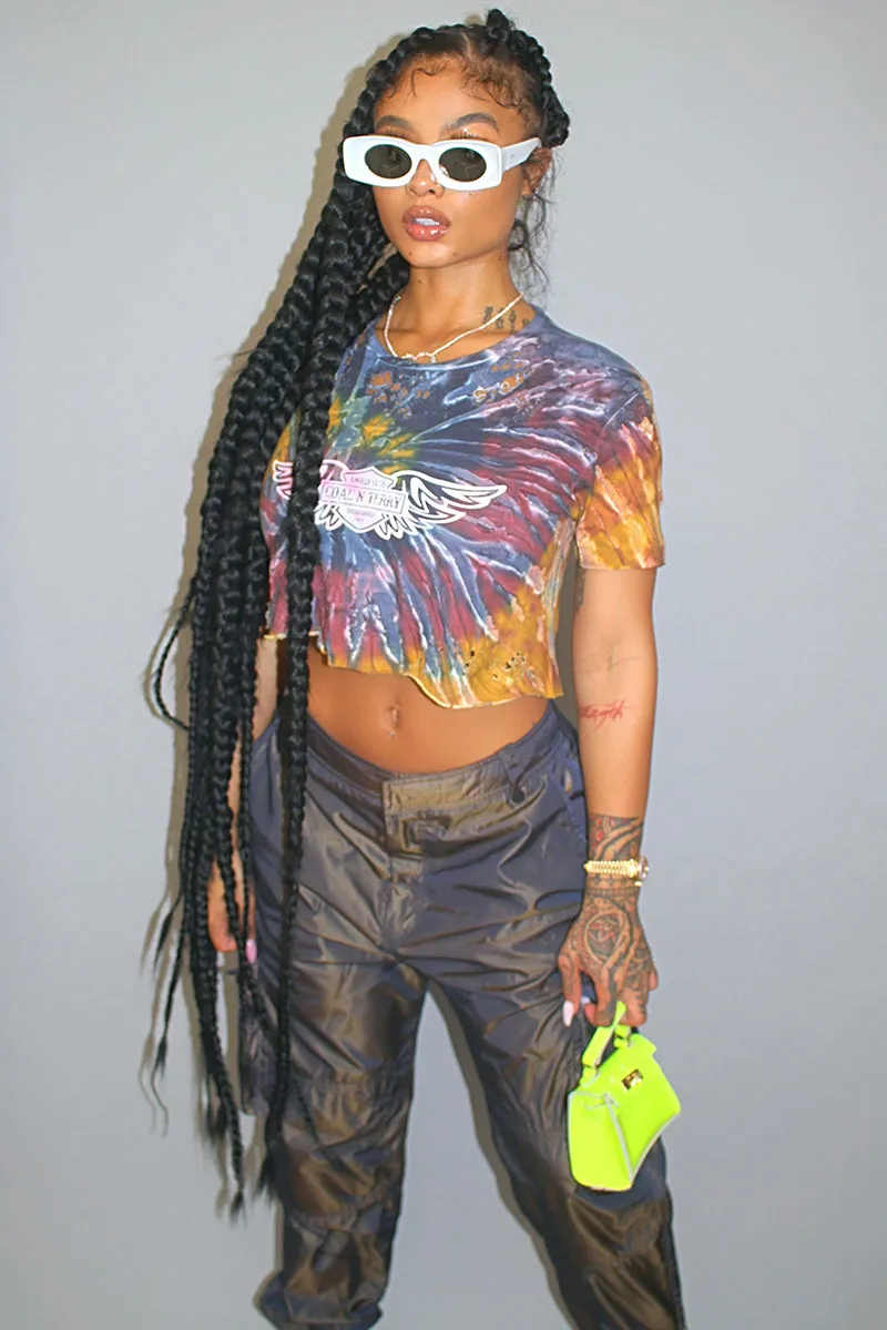 DARK TIE DYE ANGELS CLUB CROP TEE