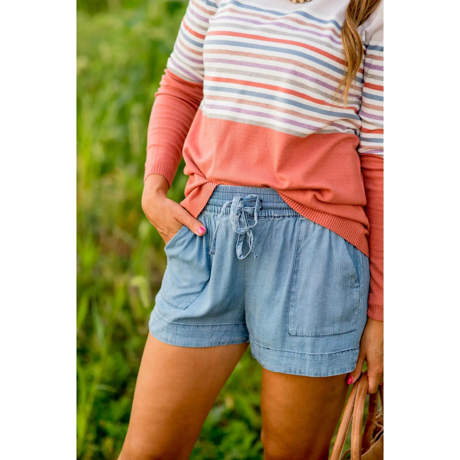 Denim Tie Pocket Shorts