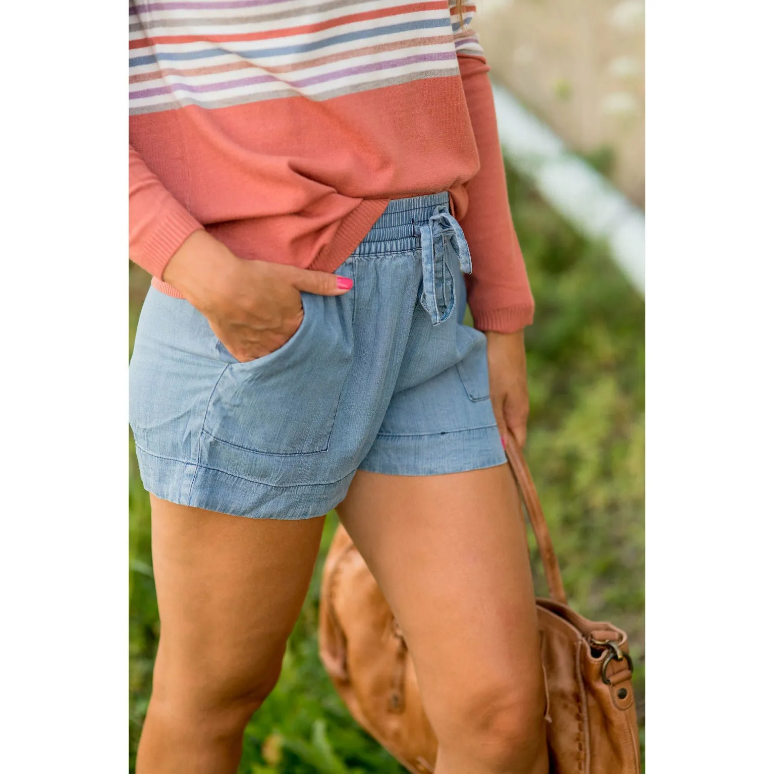 Denim Tie Pocket Shorts