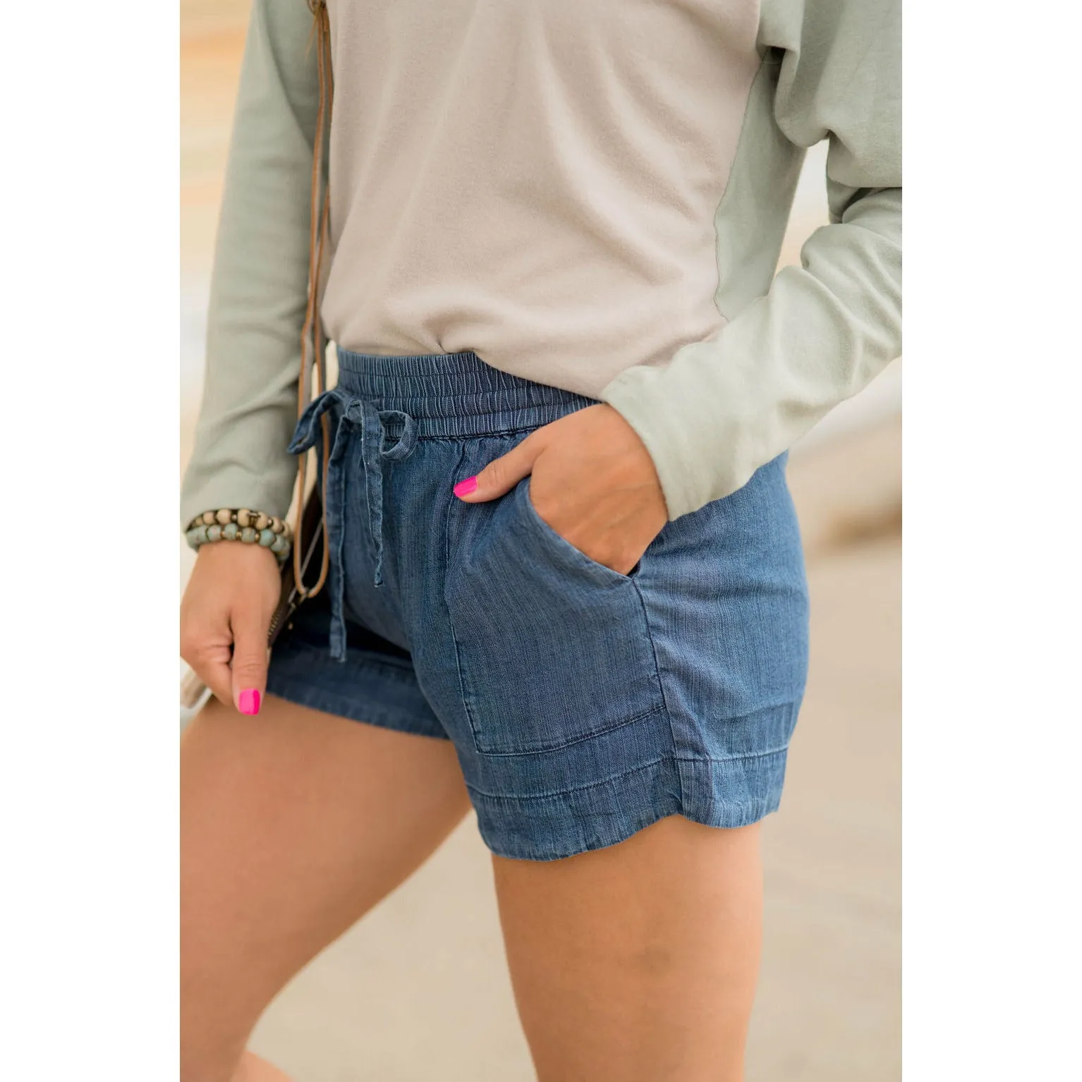 Denim Tie Pocket Shorts