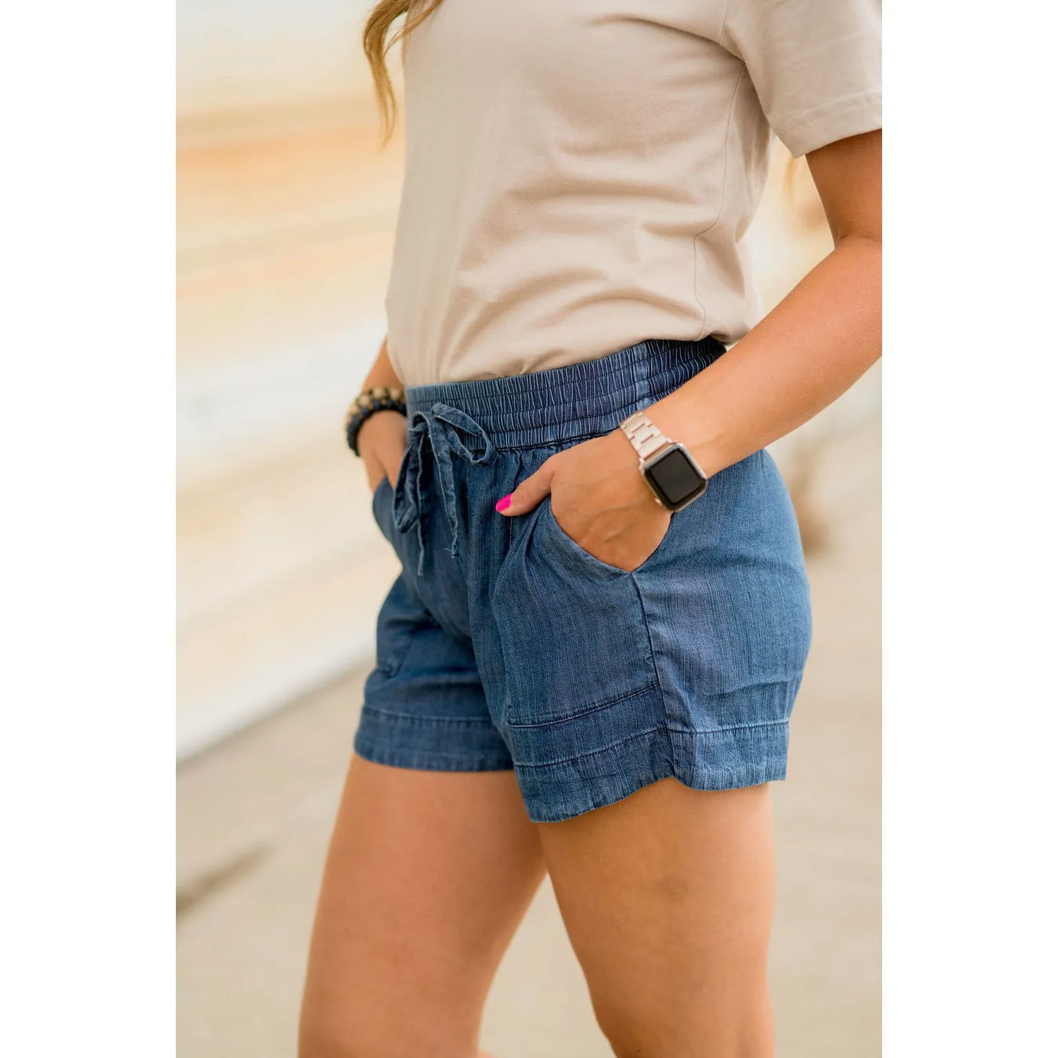 Denim Tie Pocket Shorts