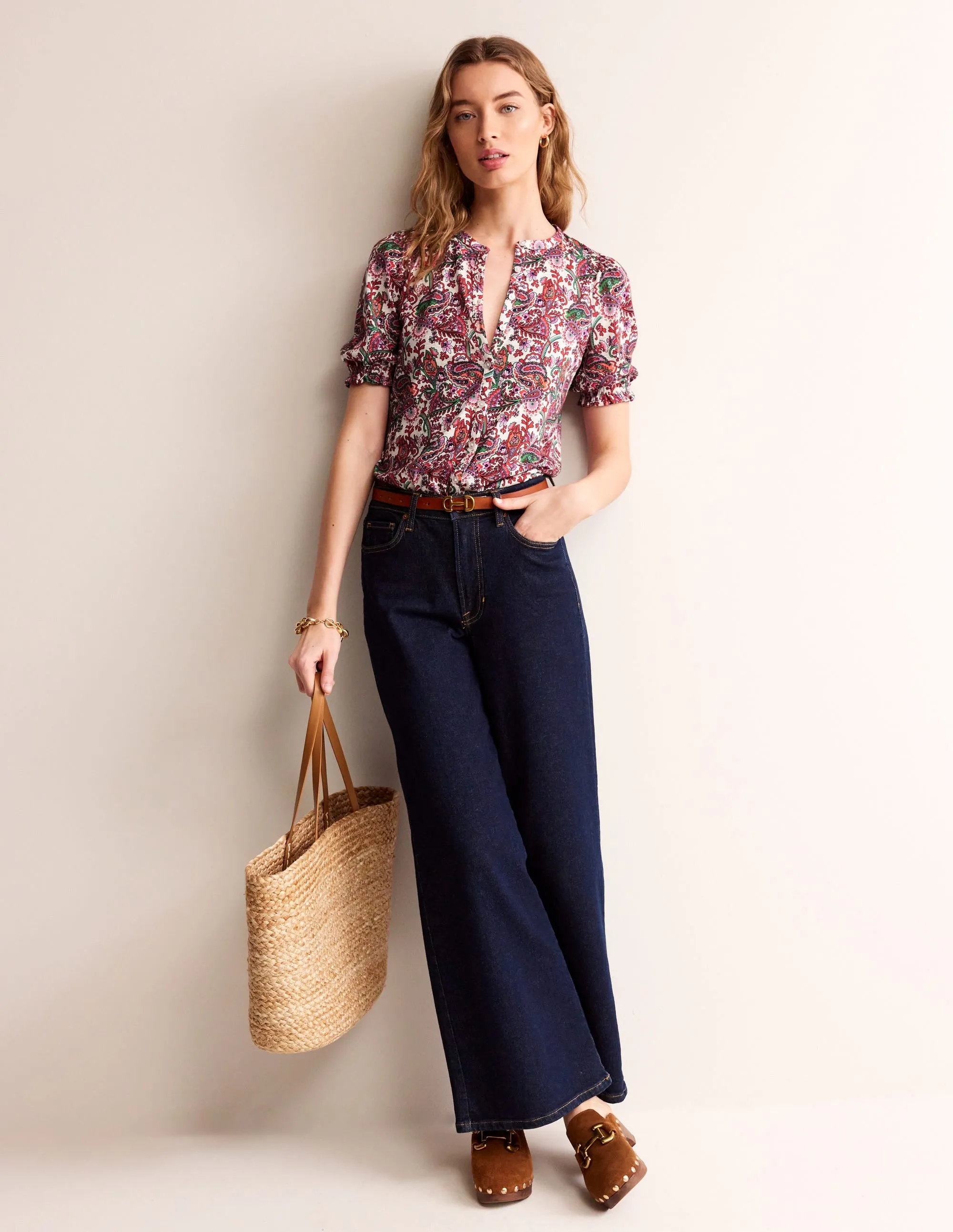 Dolly Puff Sleeve Jersey Shirt-Multi, Fantastical