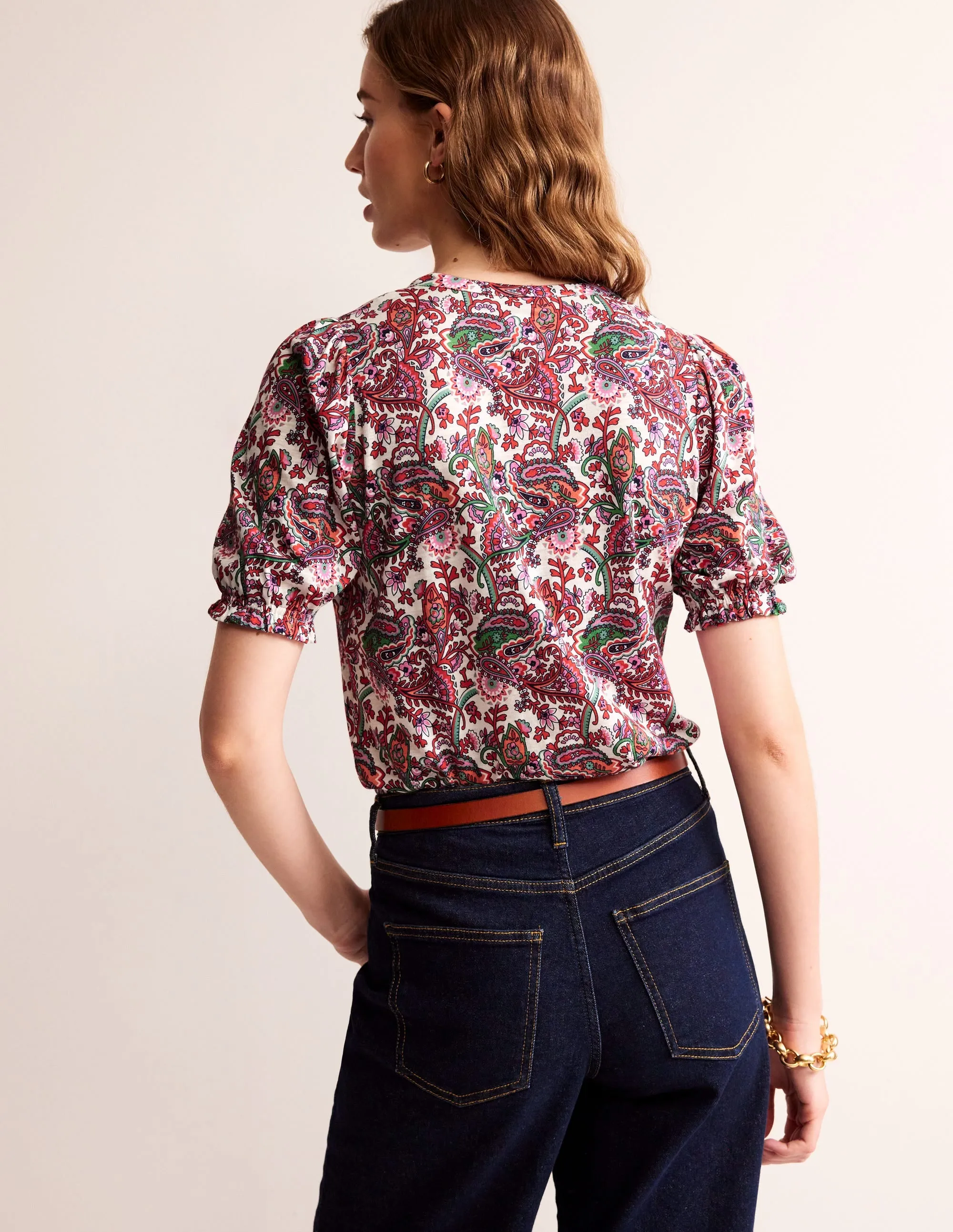 Dolly Puff Sleeve Jersey Shirt-Multi, Fantastical