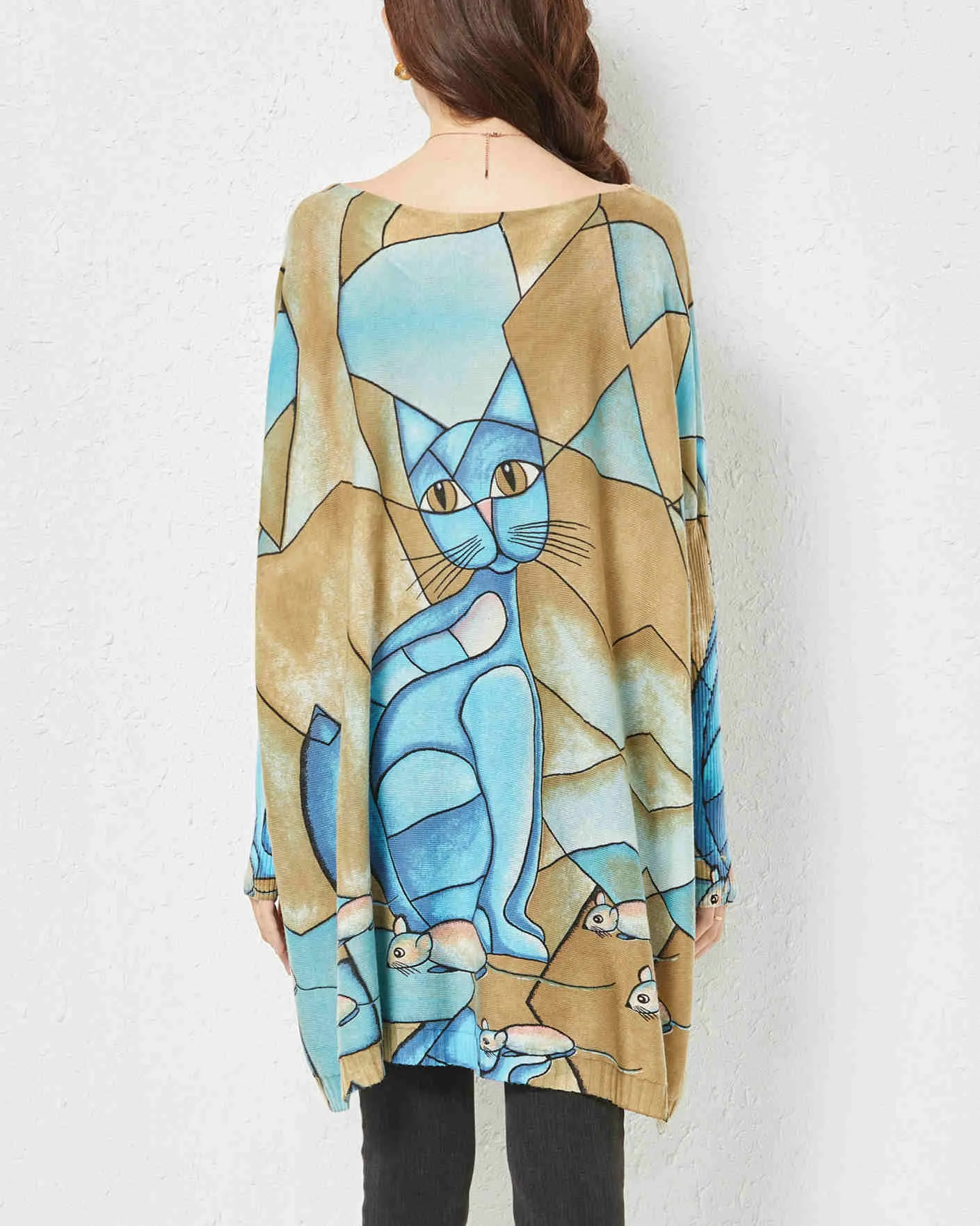 ellazhu Women Long Sleeve Cat Crewneck Pullover Sweater Sweatshirts DH41