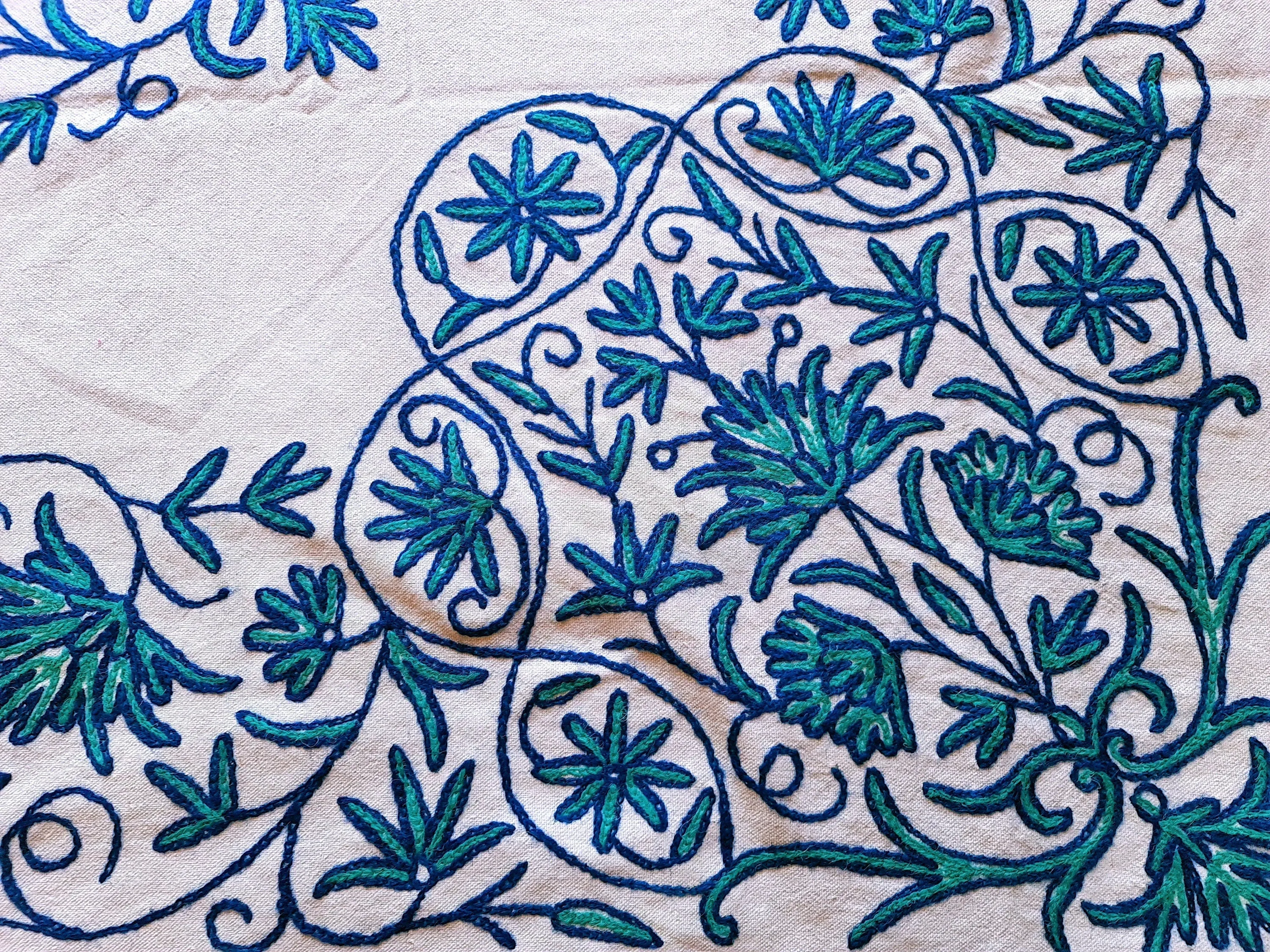 Embroidered bed throw luxury Indian bedding | Kashmir Crewel embroidery - colorful bohemian bedspread|  Mandala bedcover boho wall tapestry