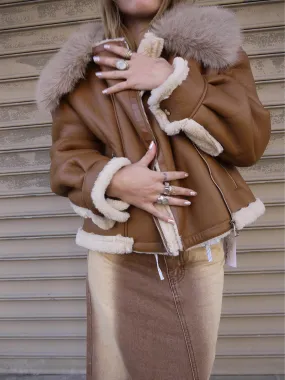 faux leather fuzzy collar jacket