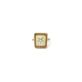 Floral Meenakari Ring in Aqua and Gold