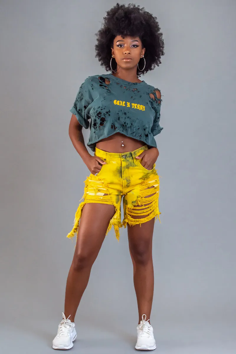GREEN N YELLOW MINI MEDI CROP TEE - DIS