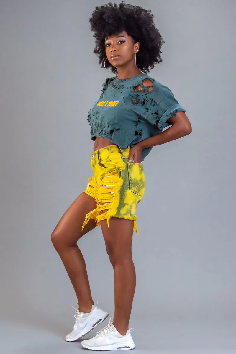 GREEN N YELLOW MINI MEDI CROP TEE - DIS