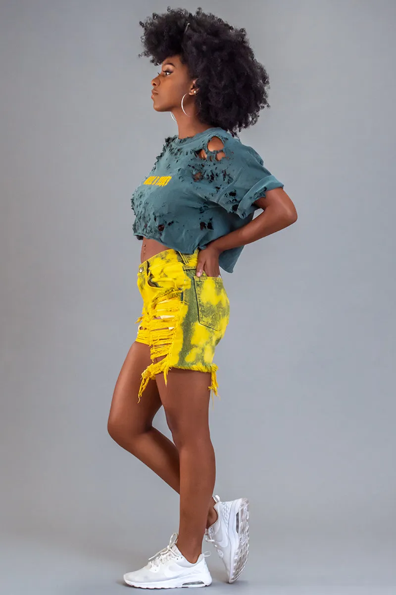 GREEN N YELLOW MINI MEDI CROP TEE - DIS