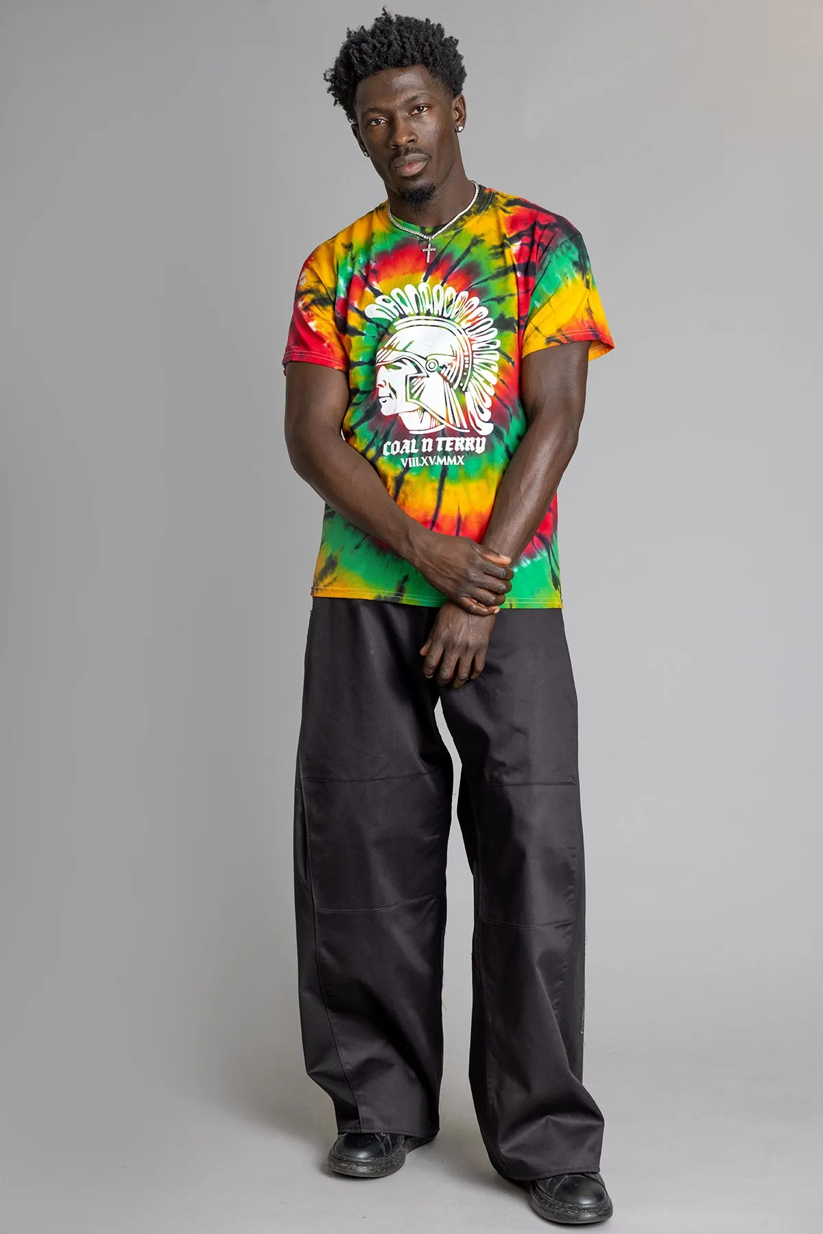 GUYS BLK TIE DYE TROJAN TEE