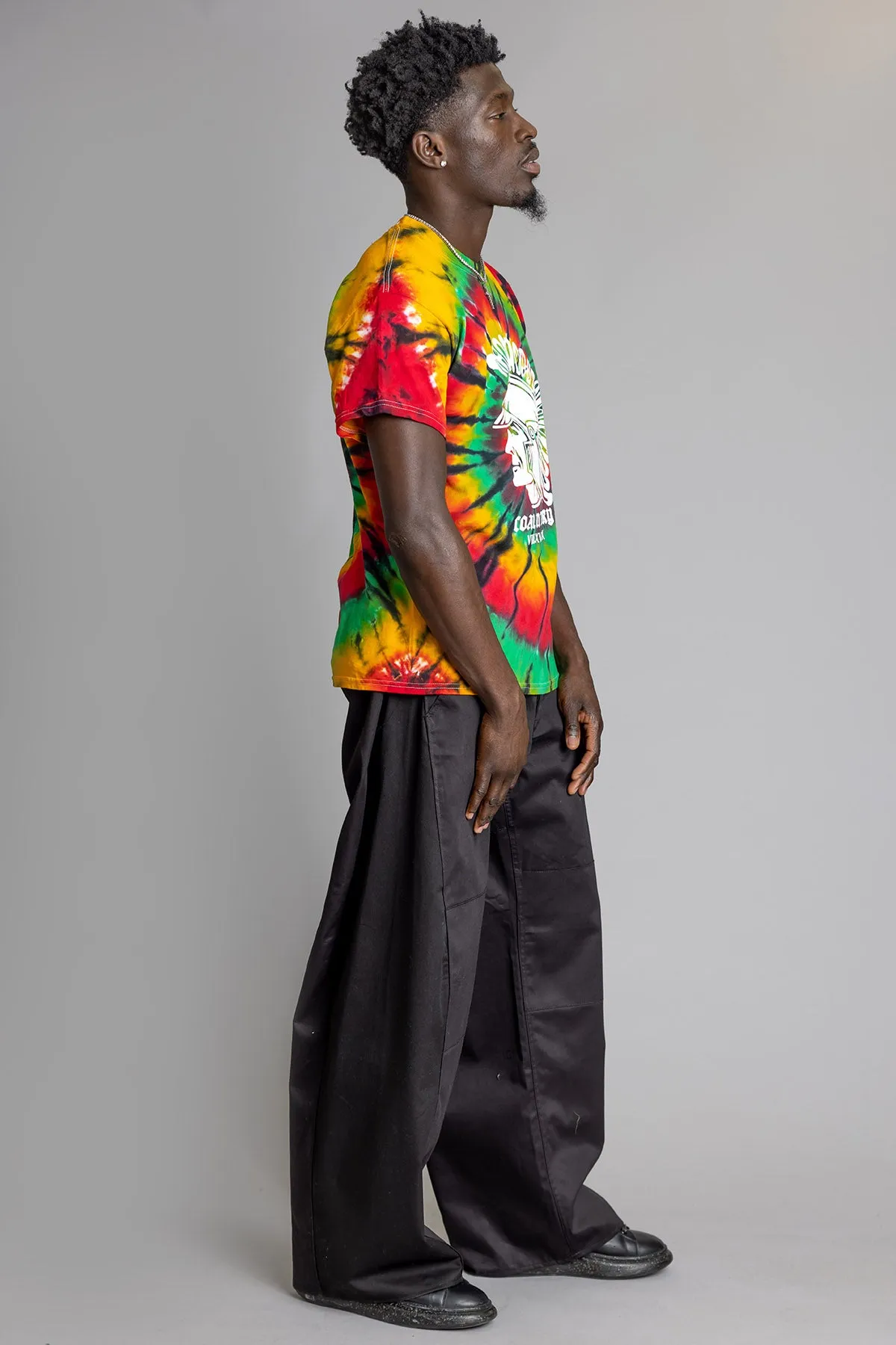 GUYS BLK TIE DYE TROJAN TEE
