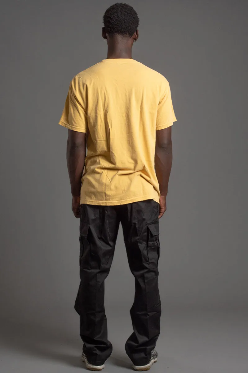 GUYS MUSTARD N BLK BAR TEE