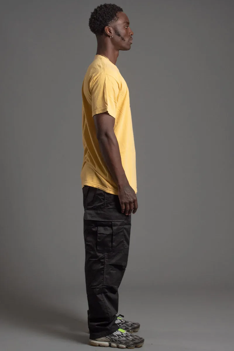 GUYS MUSTARD N BLK BAR TEE