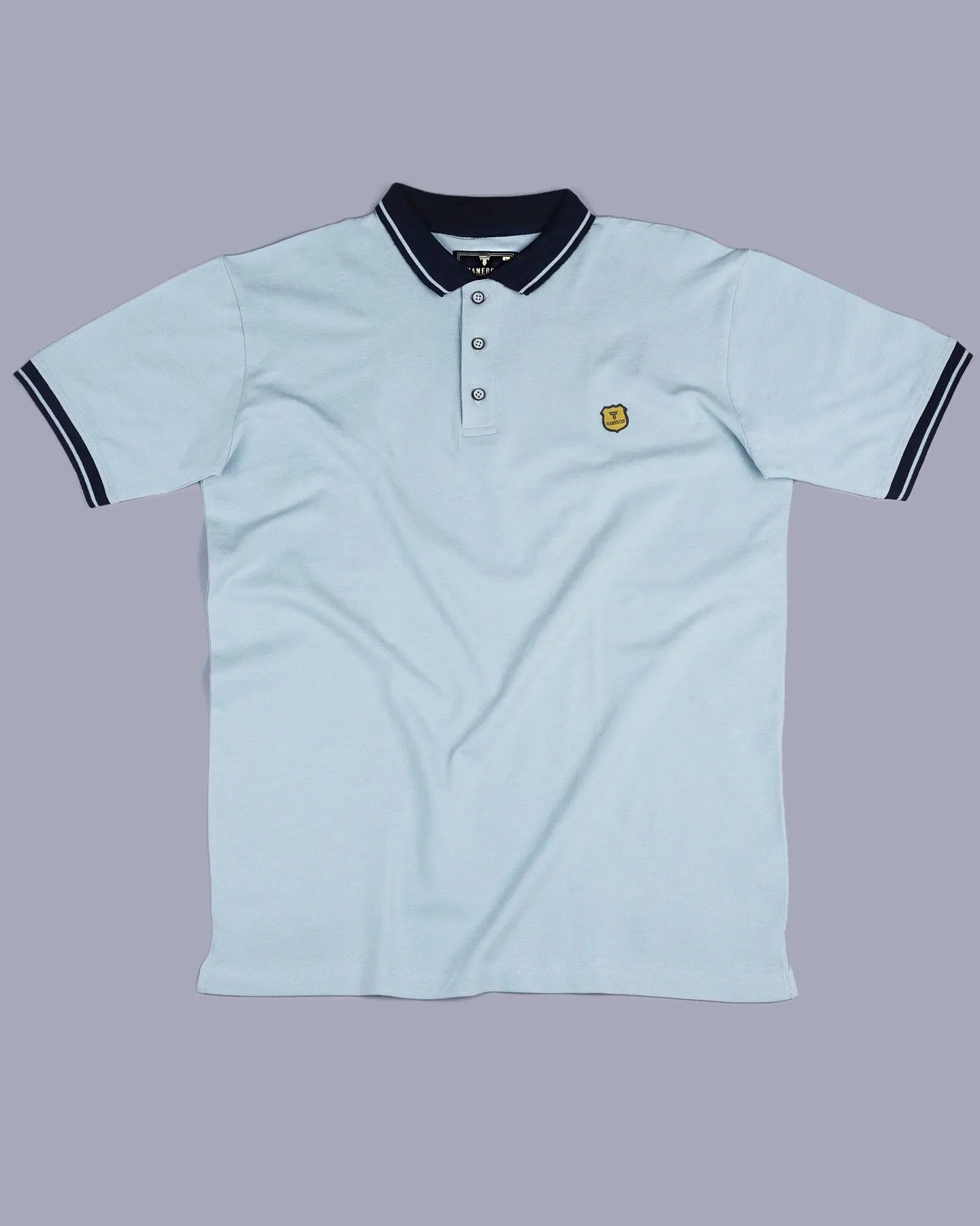 Ice Blue Pique Pima Stylised Polo Tee