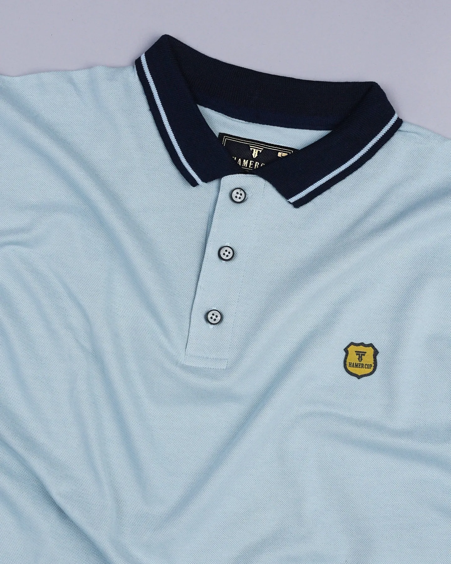 Ice Blue Pique Pima Stylised Polo Tee
