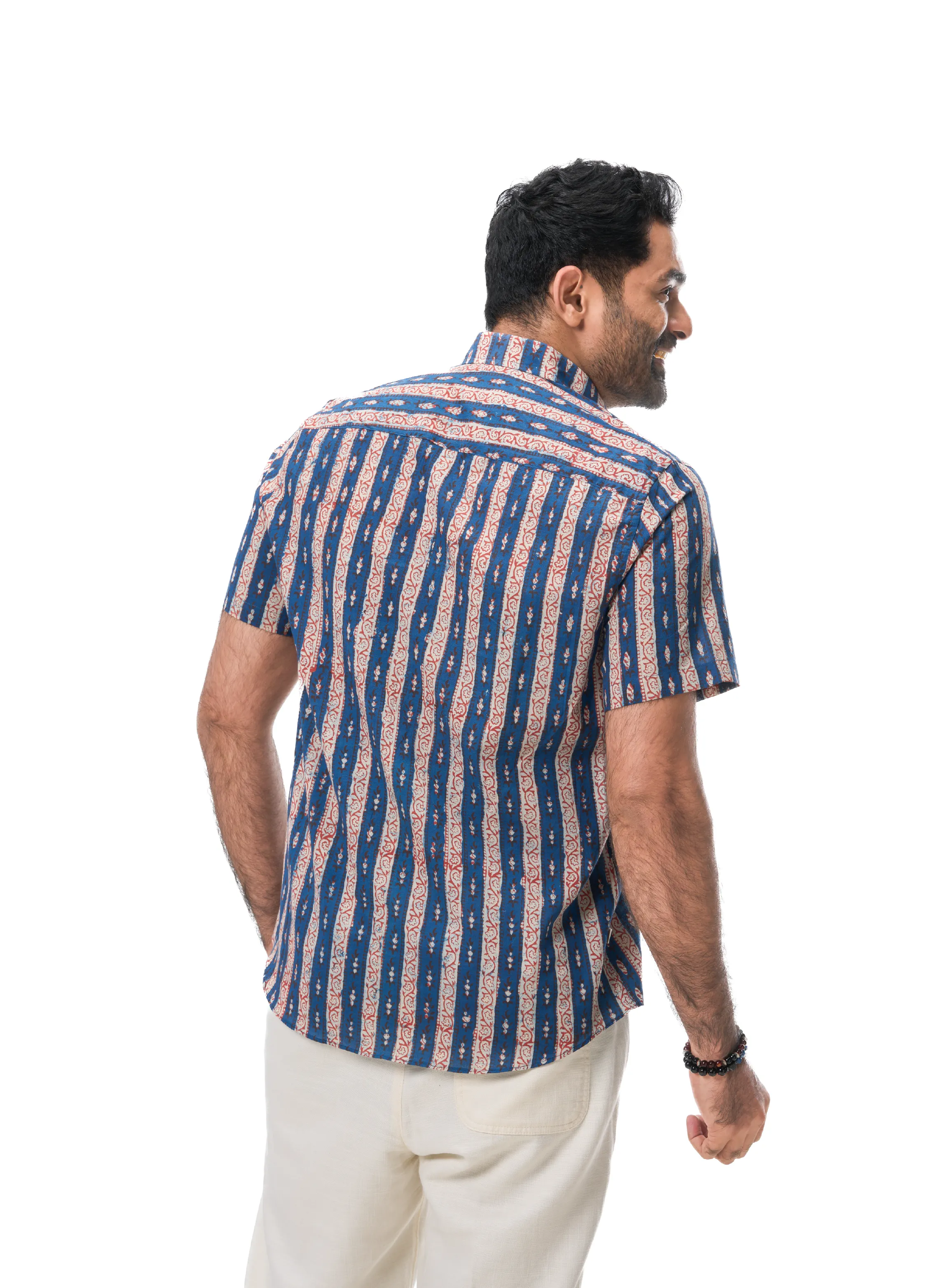 Indigo & Red Motif Border Print Men's Shirt