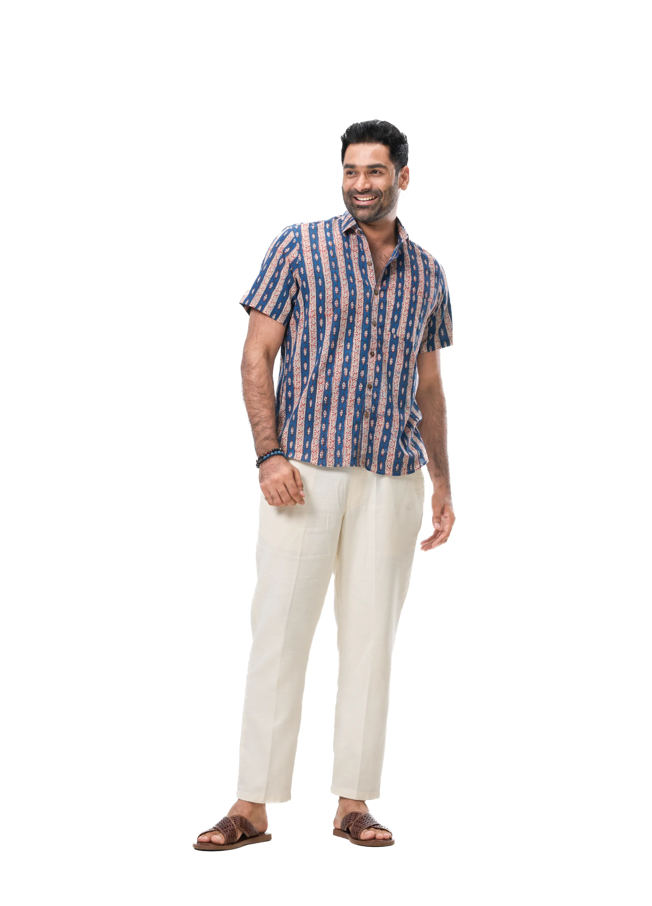 Indigo & Red Motif Border Print Men's Shirt