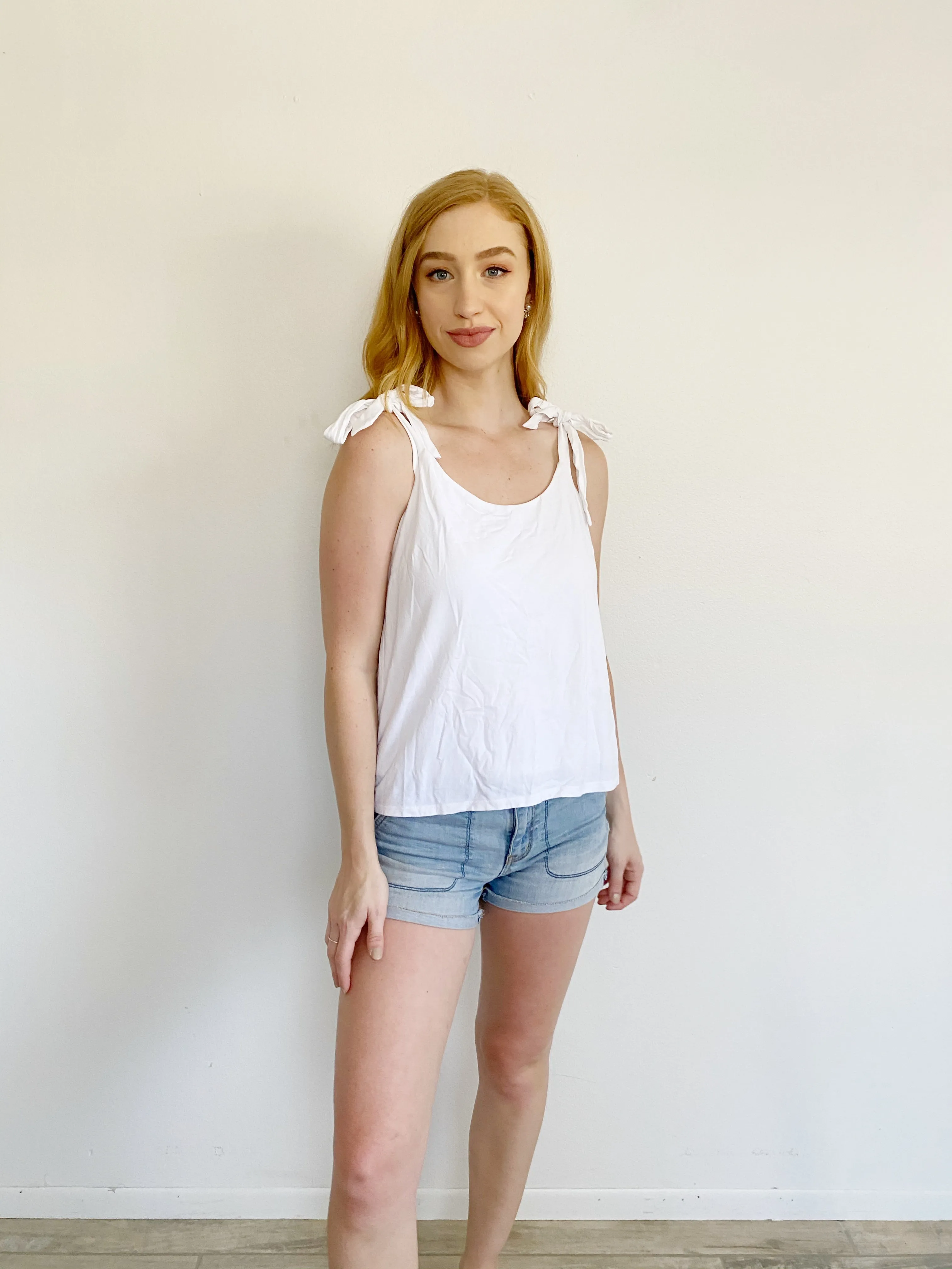 J. Crew Cotton Tie White Tank Top Medium