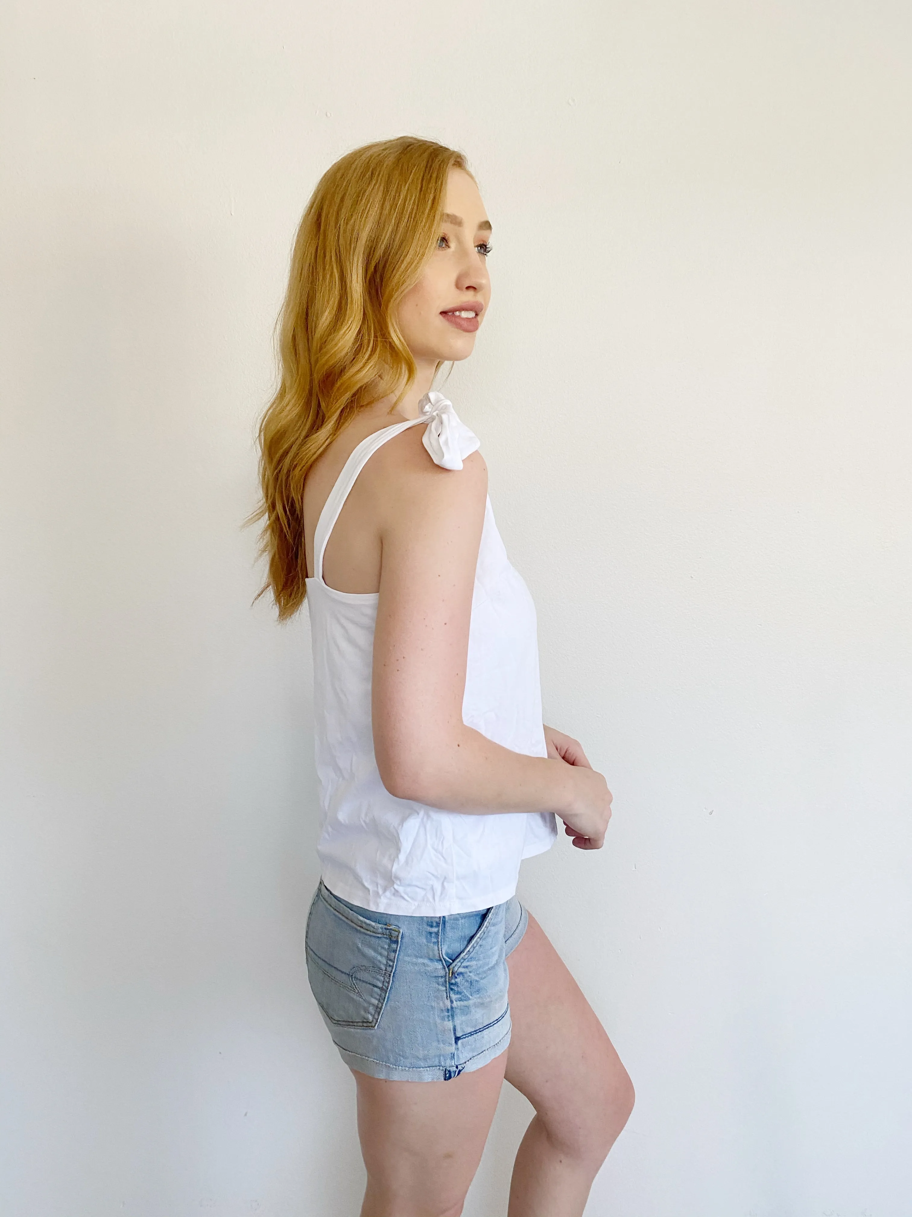 J. Crew Cotton Tie White Tank Top Medium