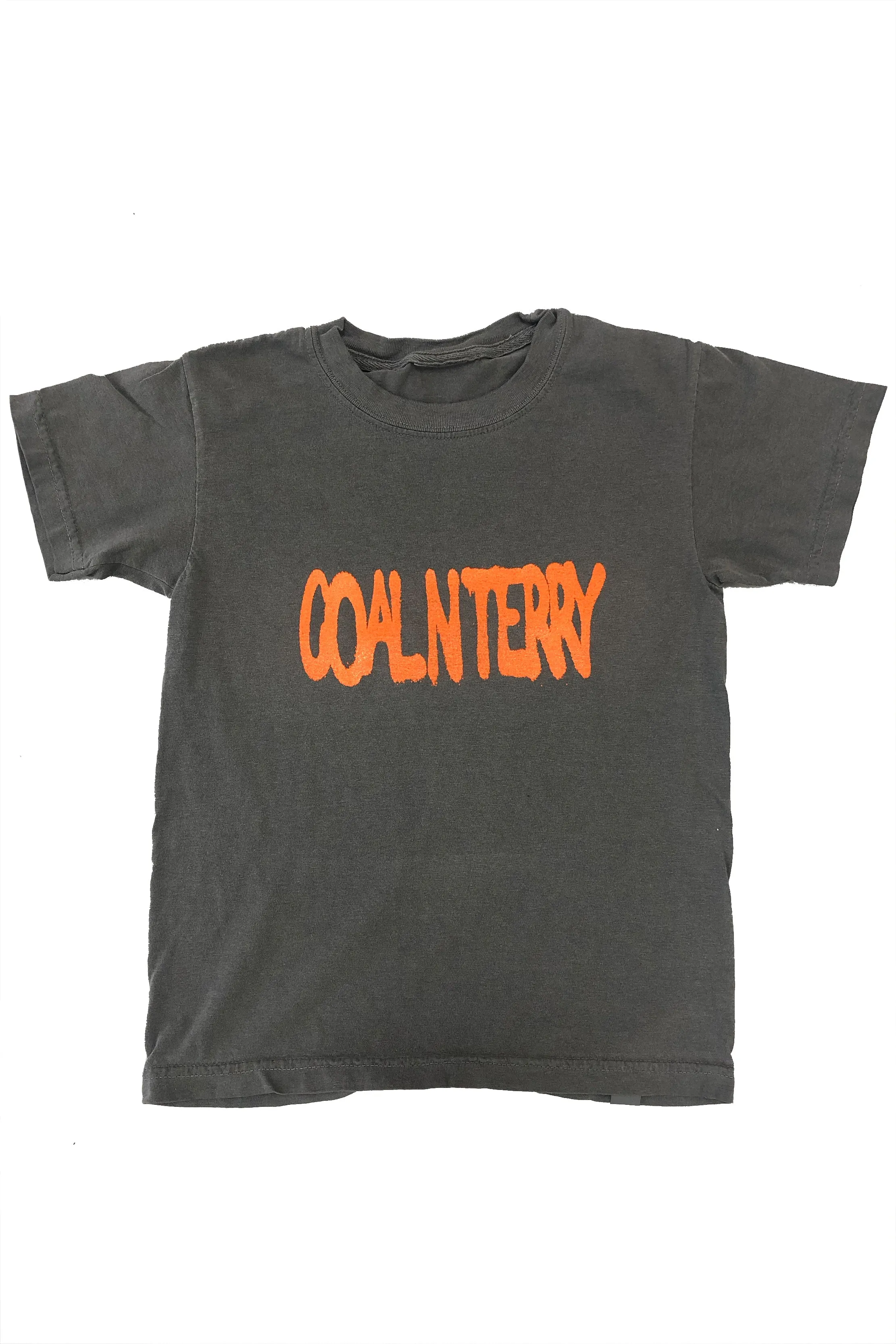 KIDS DARK GREY N ORANGE SPRAY TEE