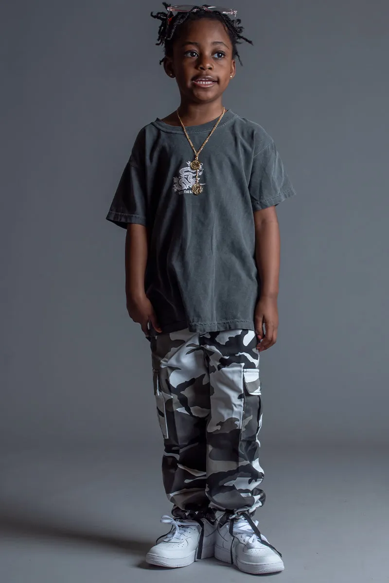 KIDS DARK GREY N WHITE FTB TEE