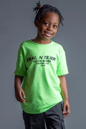 KIDS NEON GREEN N BLK BURBS TEE