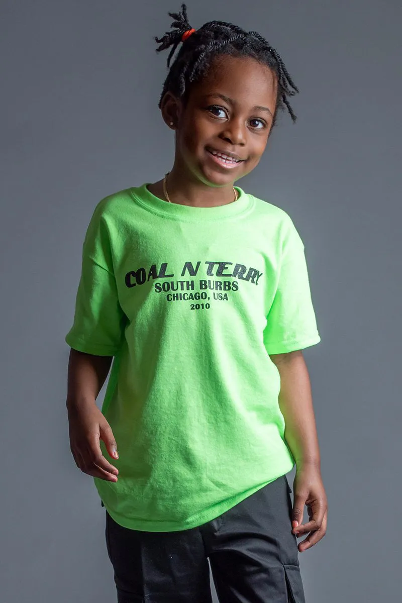 KIDS NEON GREEN N BLK BURBS TEE