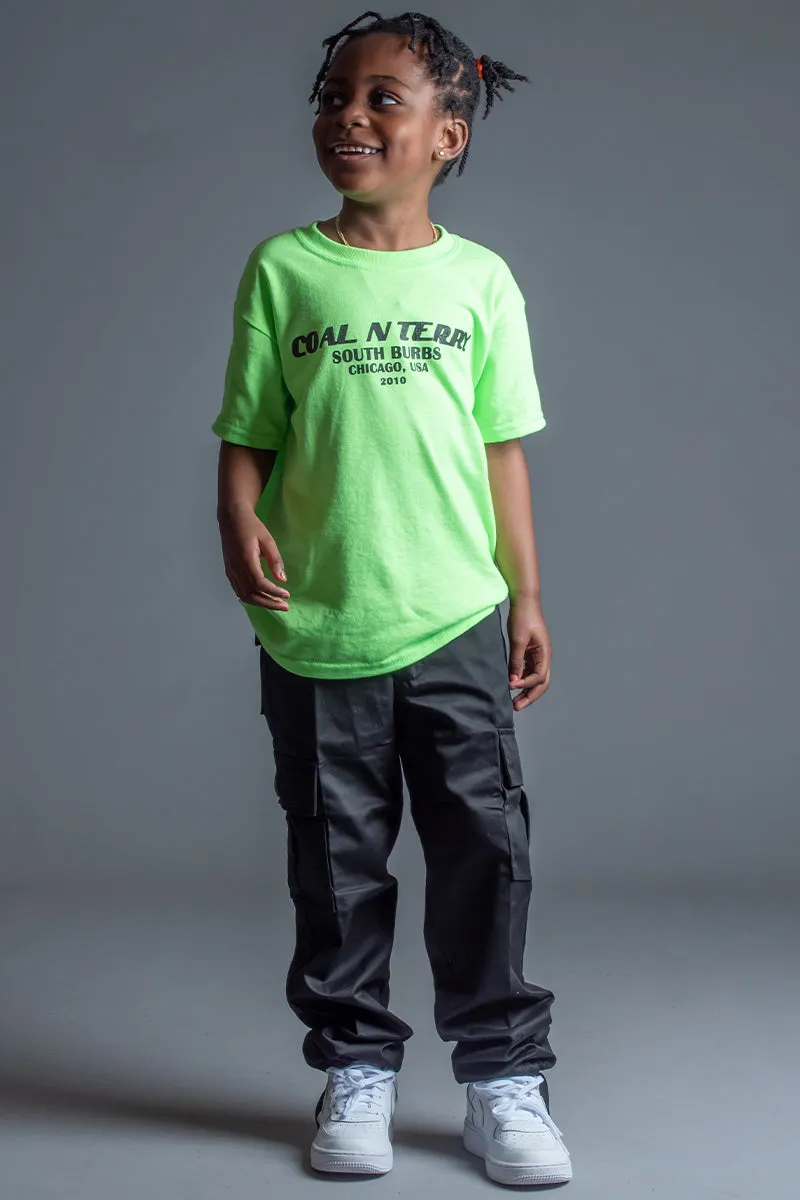 KIDS NEON GREEN N BLK BURBS TEE