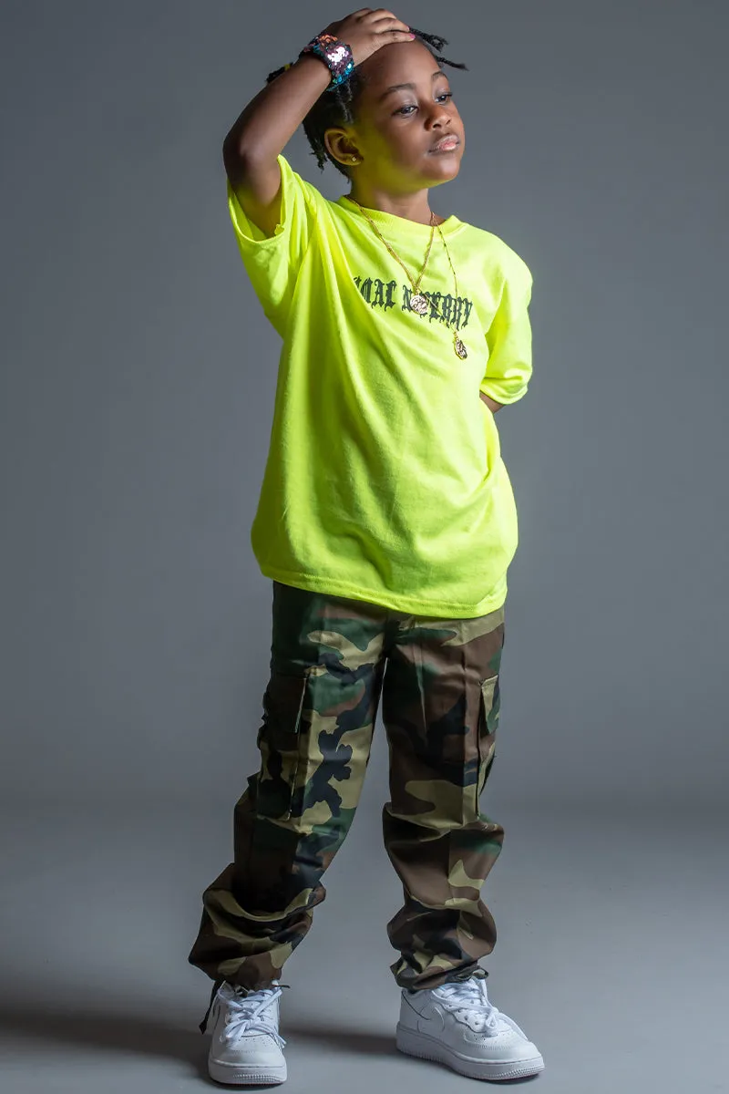 KIDS NEON GREEN N BLK MINI MEDI TEE
