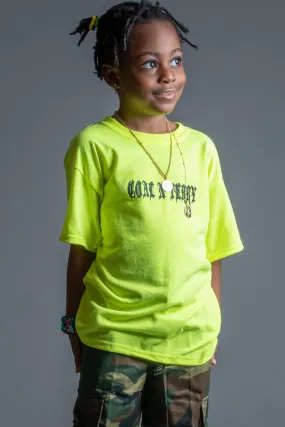 KIDS NEON GREEN N BLK MINI MEDI TEE