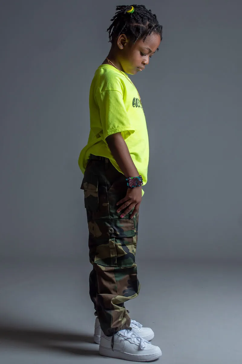 KIDS NEON GREEN N BLK MINI MEDI TEE