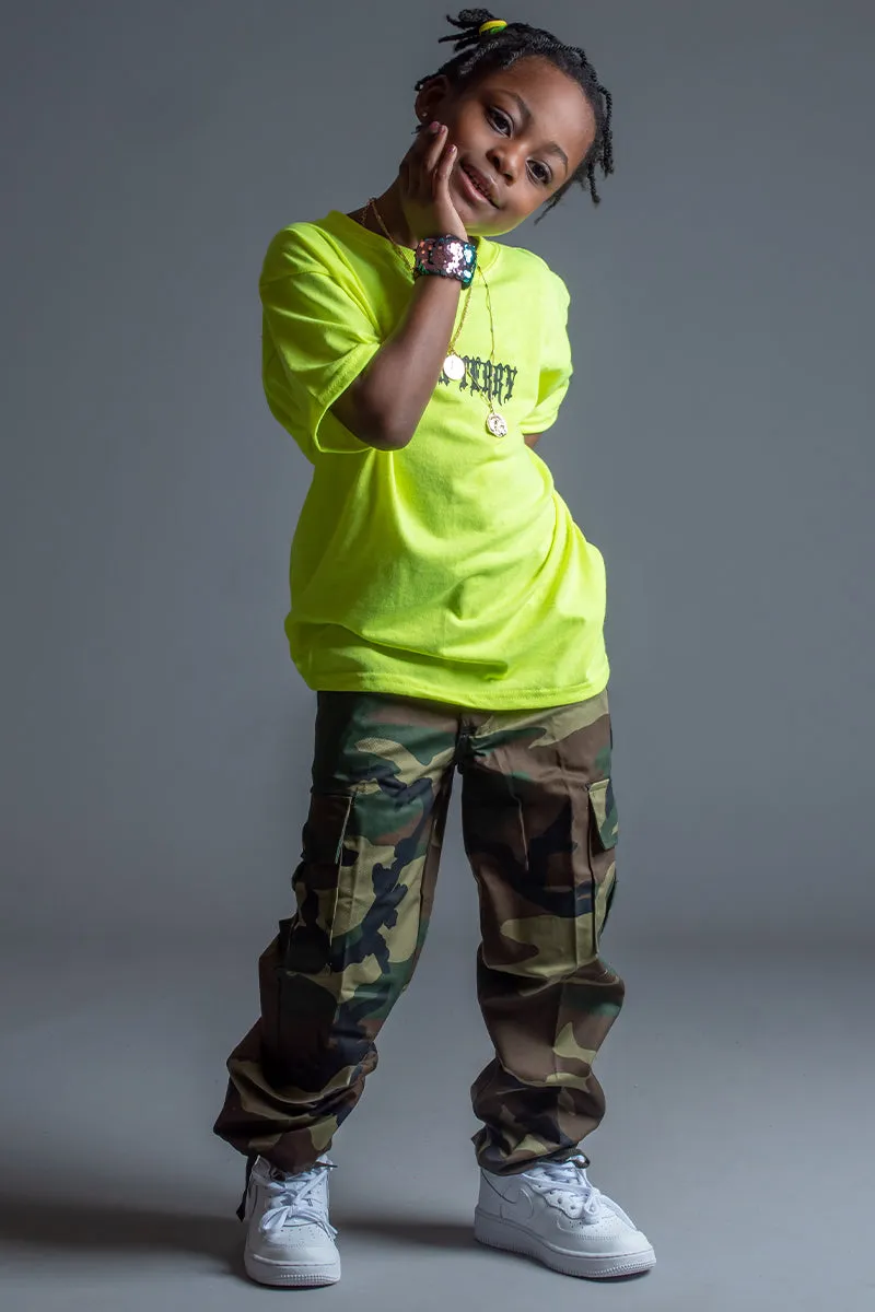 KIDS NEON GREEN N BLK MINI MEDI TEE