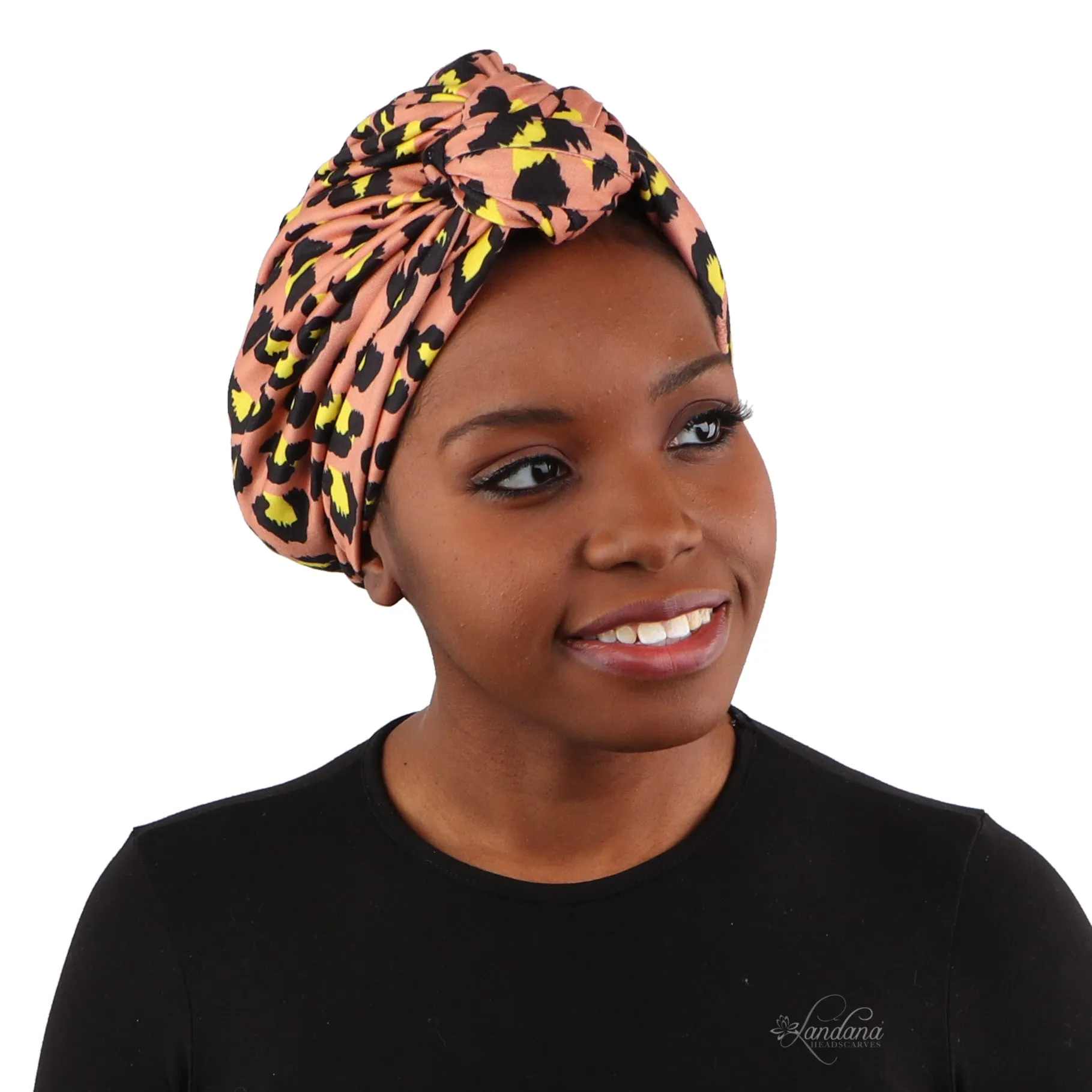 Light Brown Leopard Turban Twist Knot