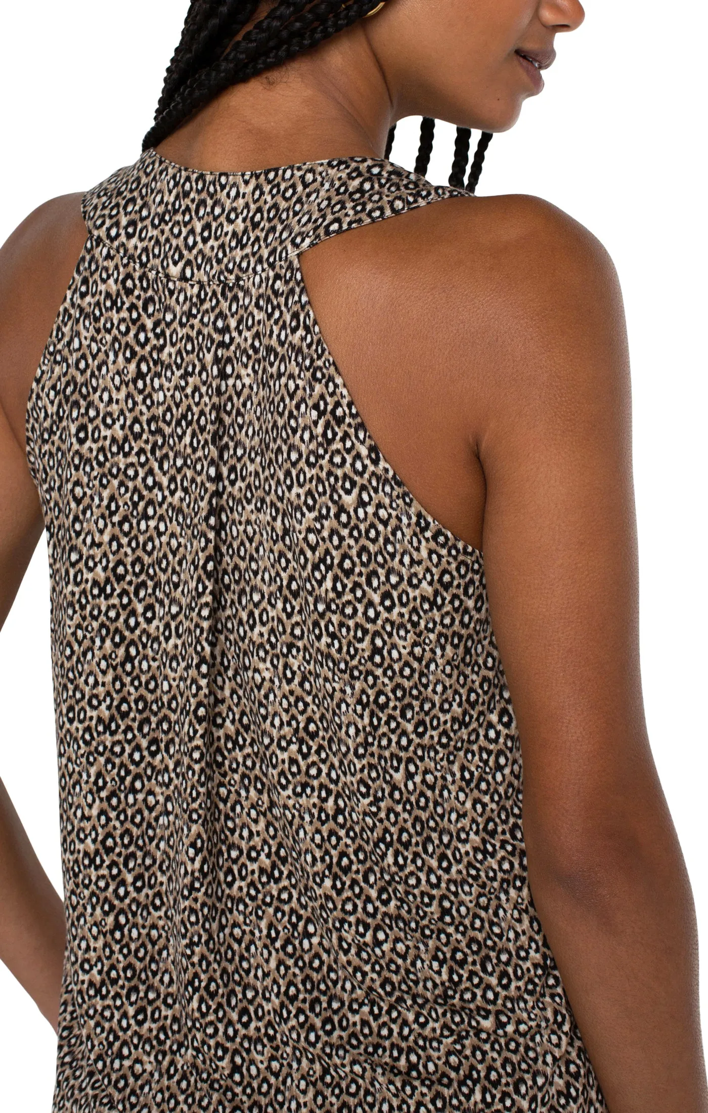 Liverpool Pleated Front Sleeveless Modal Knit Top (taupe mini painted cheetah)