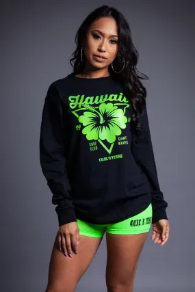 LONG SLEEVE BLK N GREEN HAWAII TEE