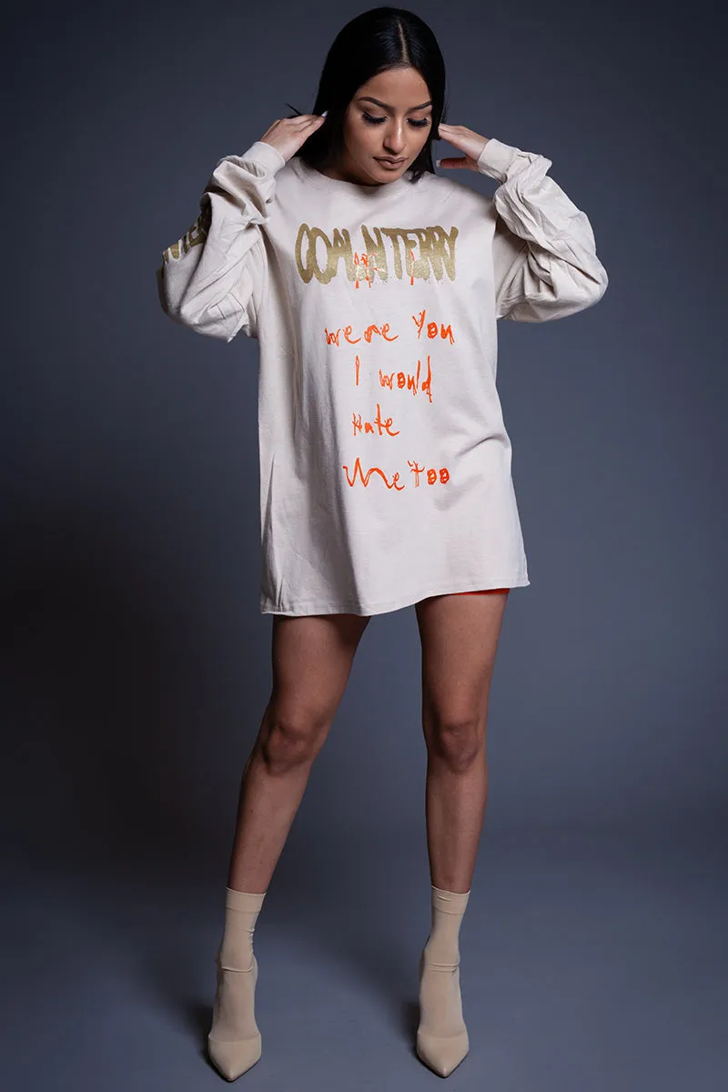 LONG SLEEVE SAND N ORANGE HATE ME TEE
