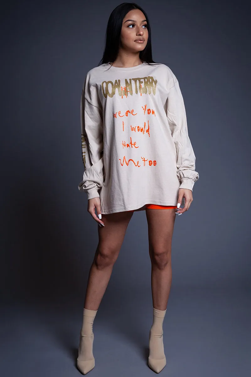 LONG SLEEVE SAND N ORANGE HATE ME TEE