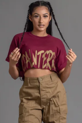 MAROON N GOLD CNT OVERLAY CROP TEE