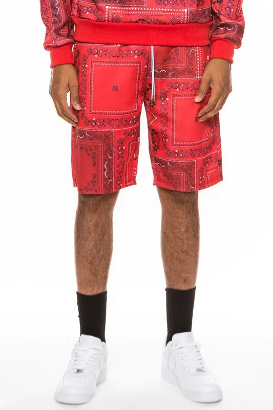 Men's Light Blue Paisley Bandana Print Shorts