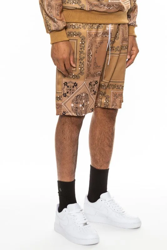 Men's Light Blue Paisley Bandana Print Shorts