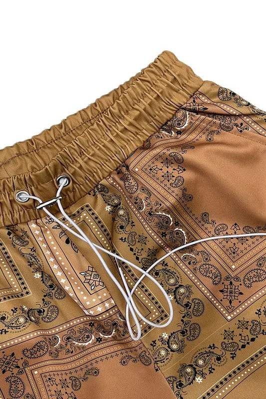 Men's Light Blue Paisley Bandana Print Shorts
