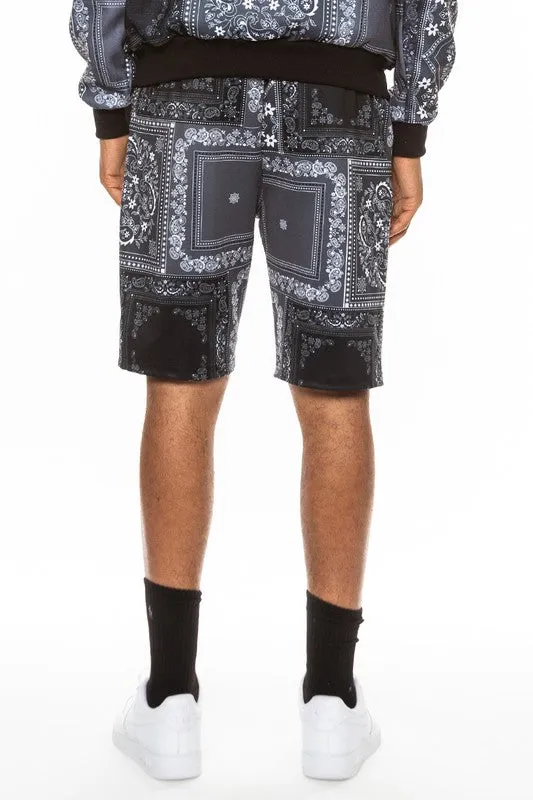 Men's Light Blue Paisley Bandana Print Shorts