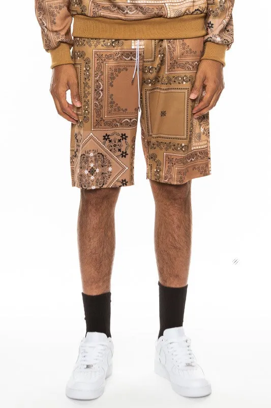 Men's Light Blue Paisley Bandana Print Shorts