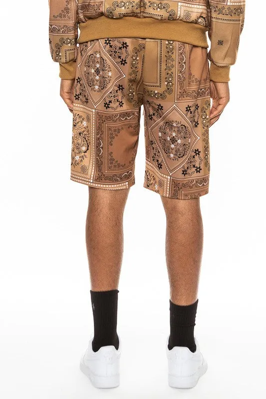Men's Light Blue Paisley Bandana Print Shorts