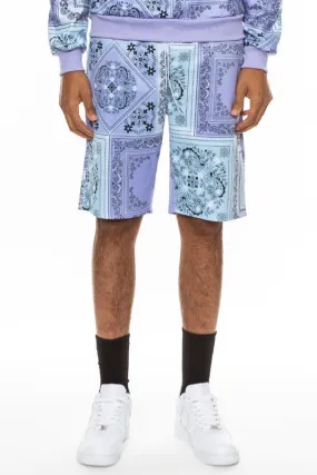 Men's Light Blue Paisley Bandana Print Shorts