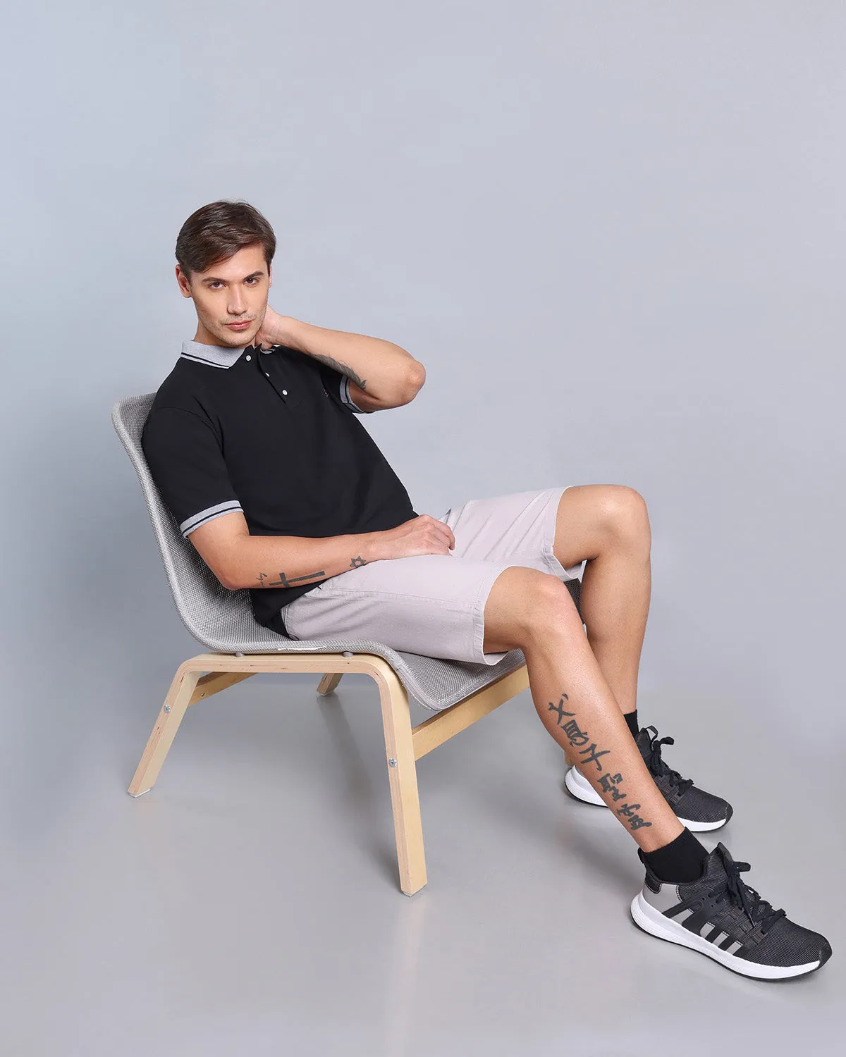 Metal Black Pique Pima Stylised Polo Tee