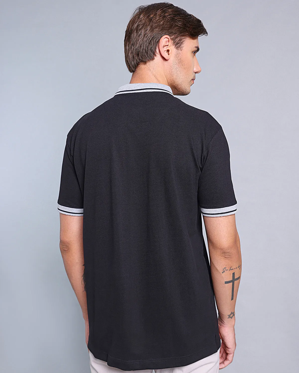 Metal Black Pique Pima Stylised Polo Tee