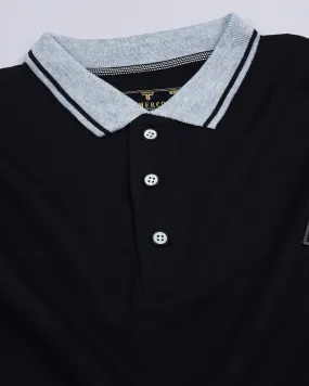Metal Black Pique Pima Stylised Polo Tee Metal Black Pique Pima Stylised Polo Tee